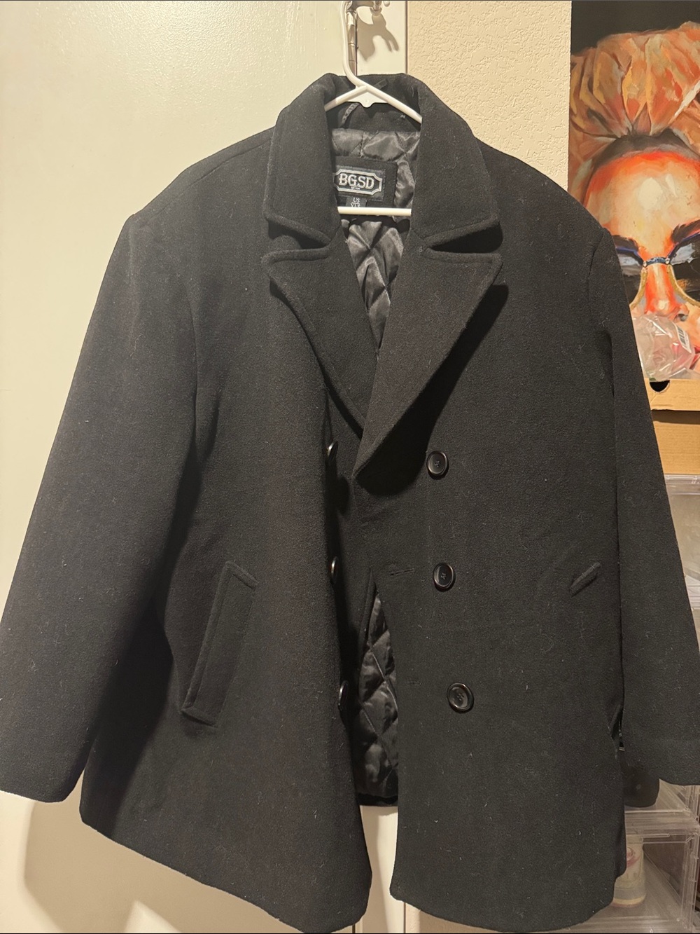 Men's Black Wool Blend Peacoat